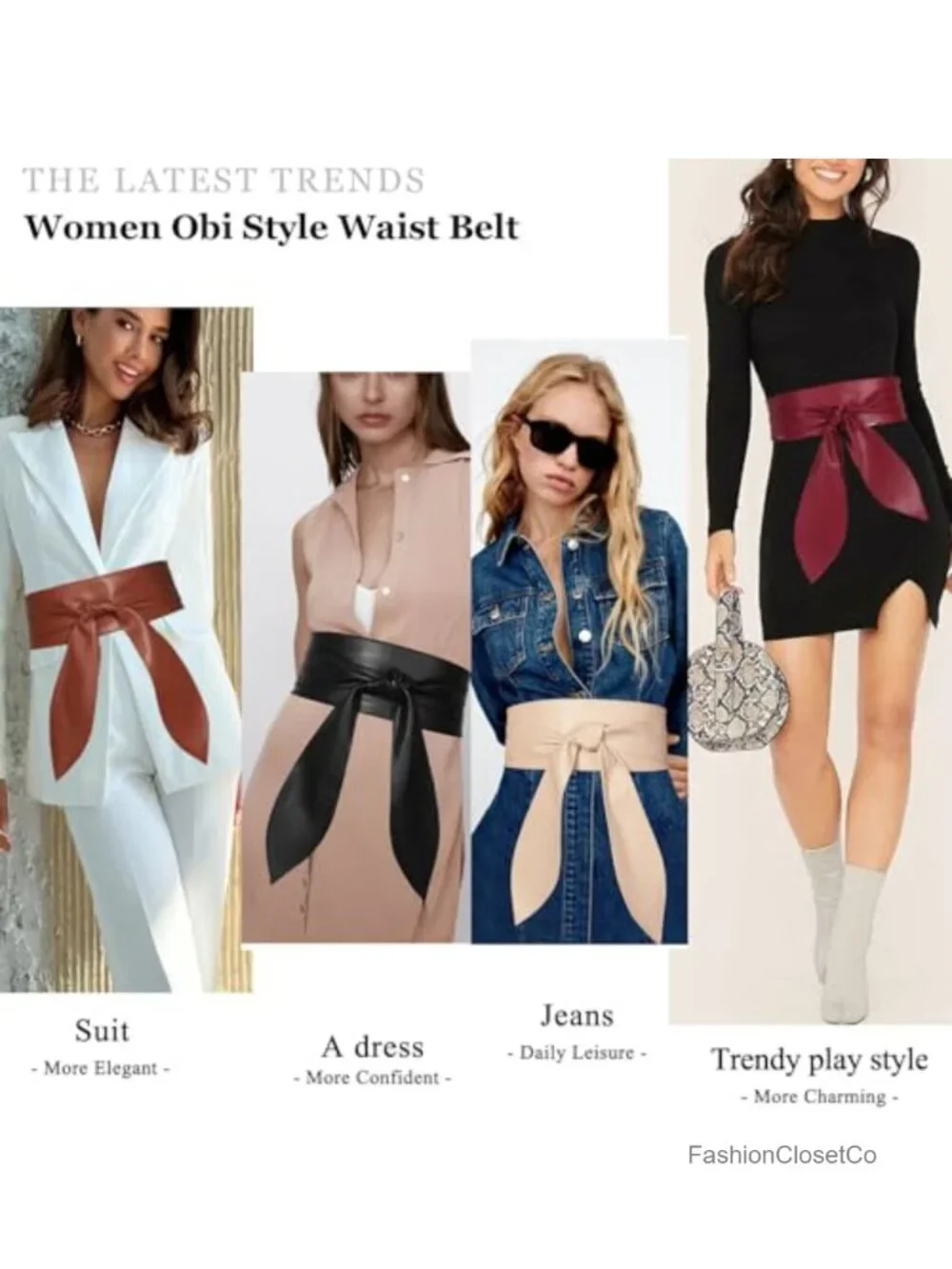 Womens Wide Faux Leather Obi Belt Wrap Waist Tie for Dress